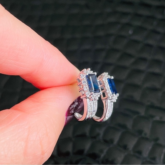 Lab Blue Sapphire Halo Sterling Silver Cocktail Ring & Earrings ASK FOR … - Picture 15 of 15